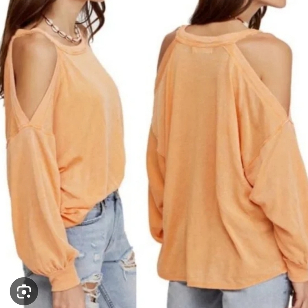 Free People Chill Out Orange Cold Sholder Long Sleeve Top